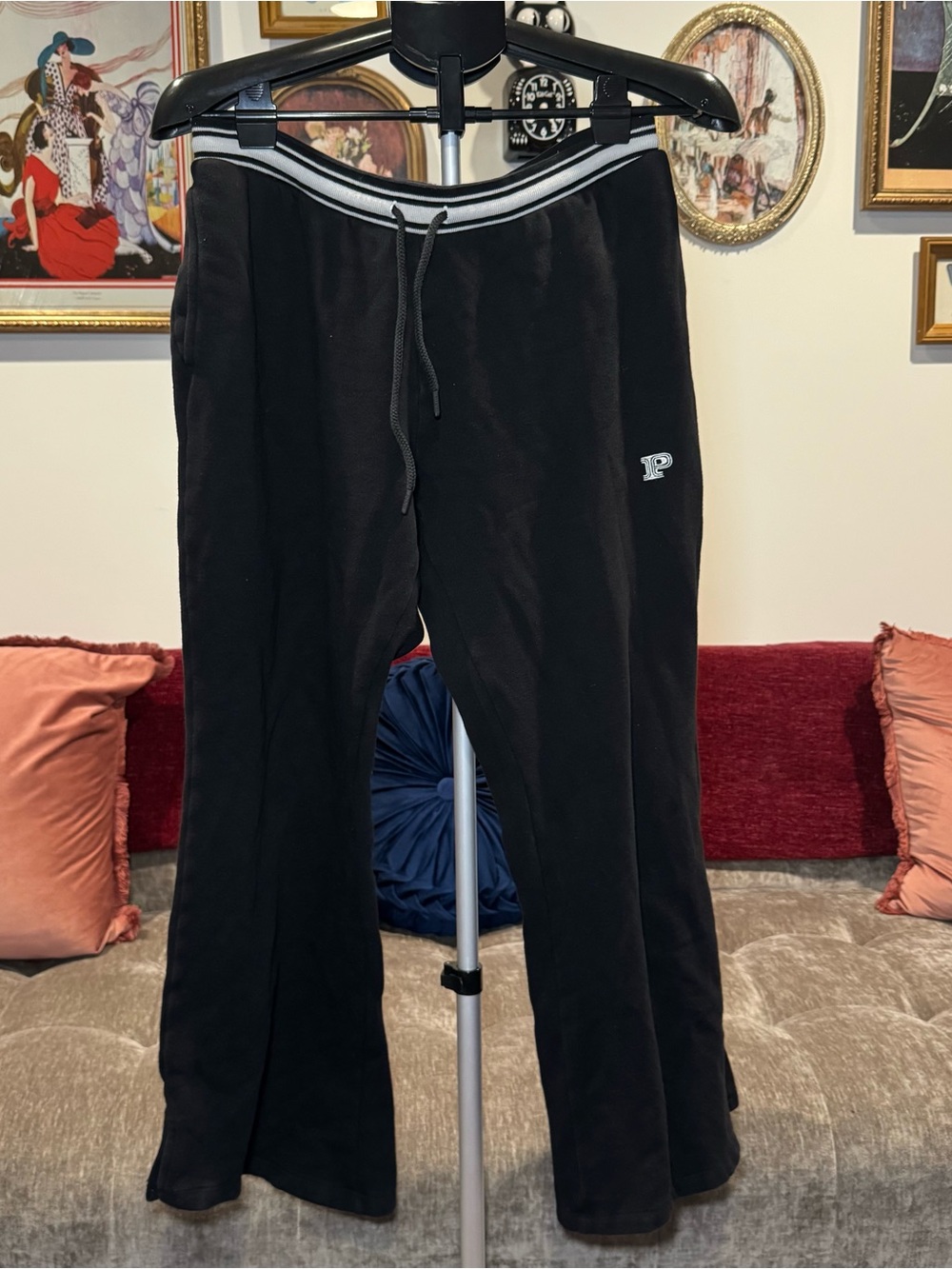 PINK Victoria's Secret Black Sweatpants with Striped Waistband
